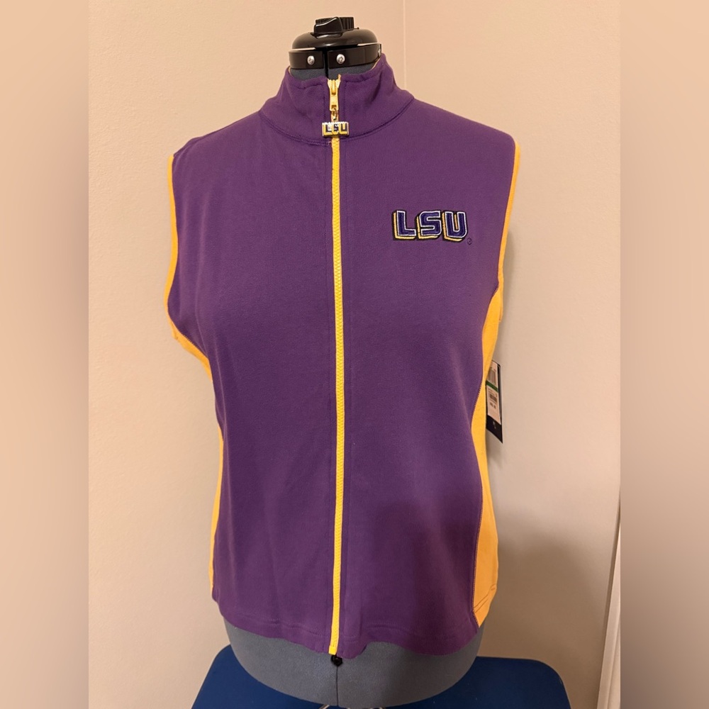 Belle Pointe Ladies LSU Purple & Gold Fleece Zip-Up Vest. NWT